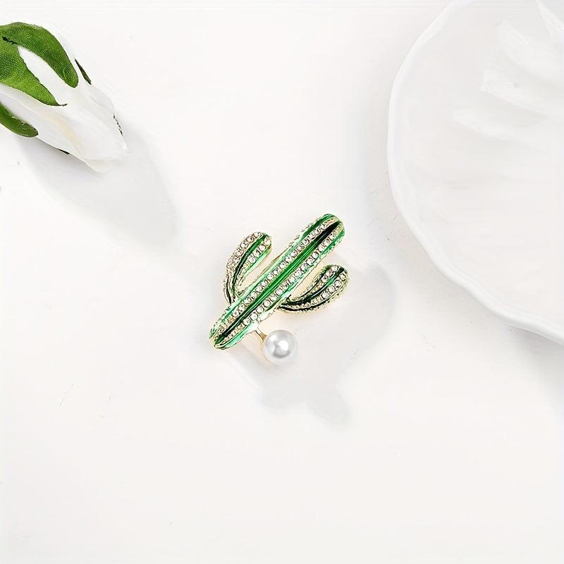 Cactus Brooch Pin Faux Pearl Lapel Pin for Jackets Dress Suit Hats Scarves Pants