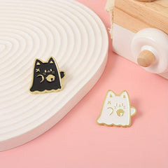 Cat Boo Enamel Pins Halloween Ghost Gothic Brooches Lapel Badges
