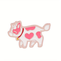 Pink Cow Brooch Metal Lapel Pin Accessories Cartoon Jewelry