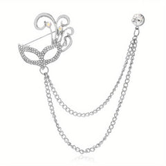 Fox Mask Brooch Crystal Tassel Chain Lapel Pins Suit Accessories