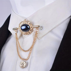 Sapphire Brooch Chain Collar Pin Jewelry Set