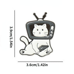 Cat Bear Head TV Box Enamel Pins Funny Animals Brooch