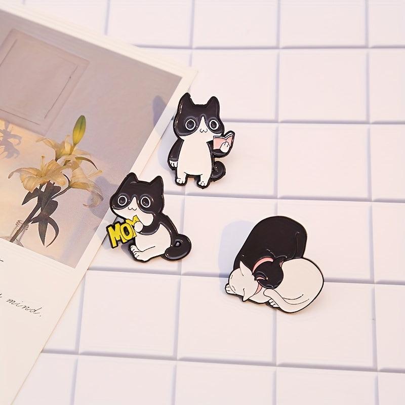 Gray & Cat Brooch Reading Cat Couple Dripping Oil Paint Alloy Jewelry Men