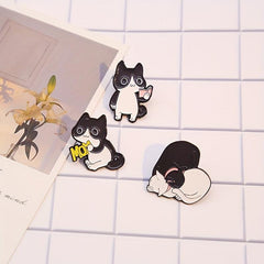 Gray & Cat Brooch Reading Cat Couple Dripping Oil Paint Alloy Jewelry Men