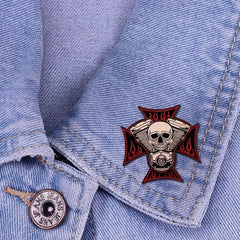 Engine Skull Brooch Cross Badge for Men