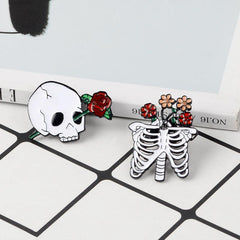 Skeleton Rose Brooch Enamel Pin Gothic Romantic Accessories
