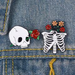 Skeleton Rose Brooch Enamel Pin Gothic Romantic Accessories