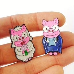 Animated Piggy Bride and Groom Brooch for Kids