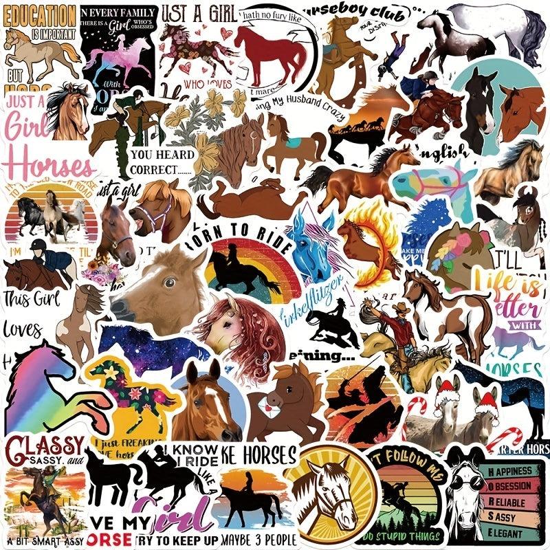 50pcs Cartoon Horse Riding Vinyl Waterproof Stickers for Laptop Skateboard Phone