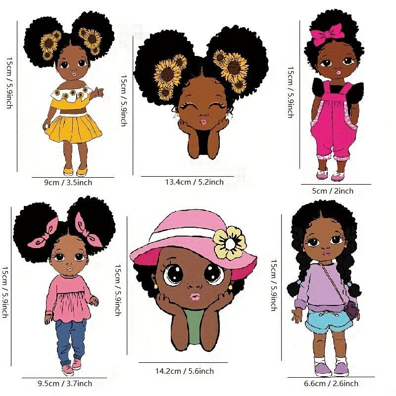 6pcs Girl Heat Transfer Vinyl Stickers for T Shirt Jeans Coat Backpacks