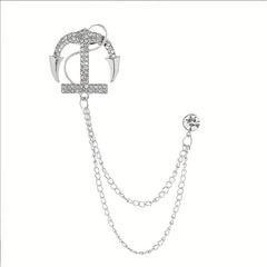 Men's Navy Artificial Diamond Anchor Brooch Coat Pin