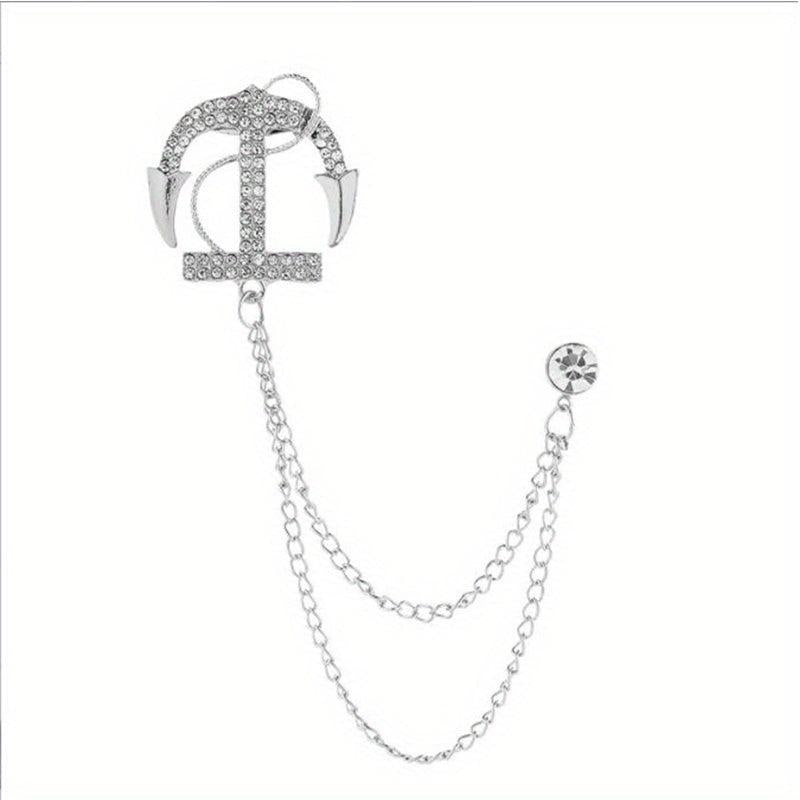 Men's Navy Artificial Diamond Anchor Brooch Coat Pin