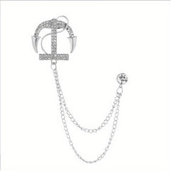 Men's Navy Artificial Diamond Anchor Brooch Coat Pin