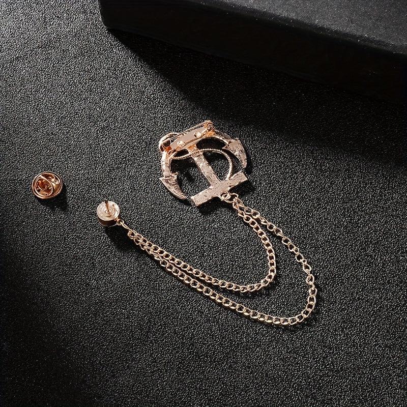 Men's Navy Artificial Diamond Anchor Brooch Coat Pin