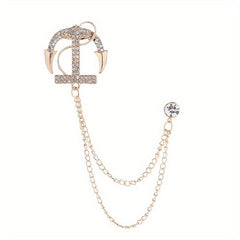 Men's Navy Artificial Diamond Anchor Brooch Coat Pin