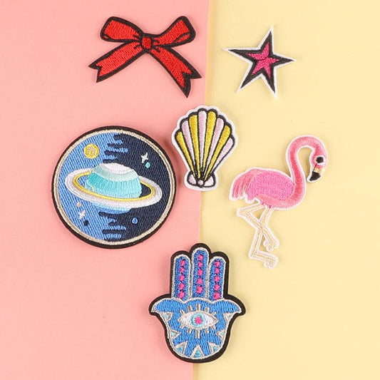 6pcs Girls Flamingo Bow Emblem Badge DIY Decorative Accessories for Clothes