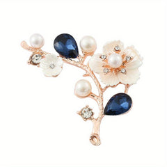 Men's Plum Blossom Pearl Crystal Brooch Charm
