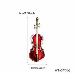 Retro Red Violin Enamel Brooch for Men and Women
