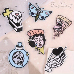 6pcs Skull Ghost Head Butterfly Cloth Label Clothing Patch Embroidery Patches