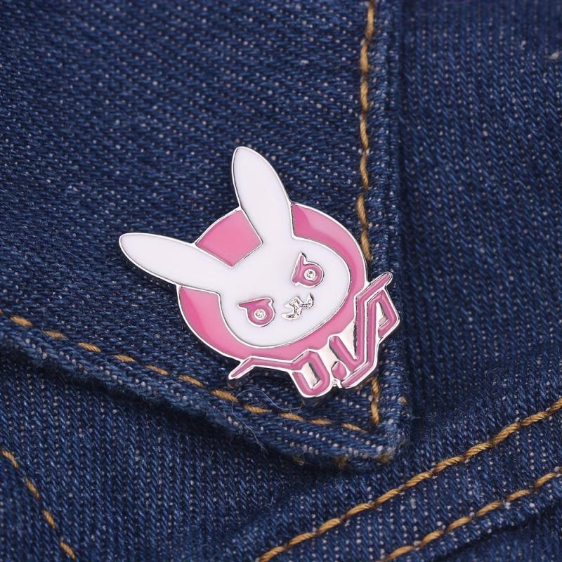 Men's Pink Bunny Brooch, Cartoon Character Backpack Accessory