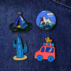 Cactus Car Forest Brooch Set Clothing Accessories Men