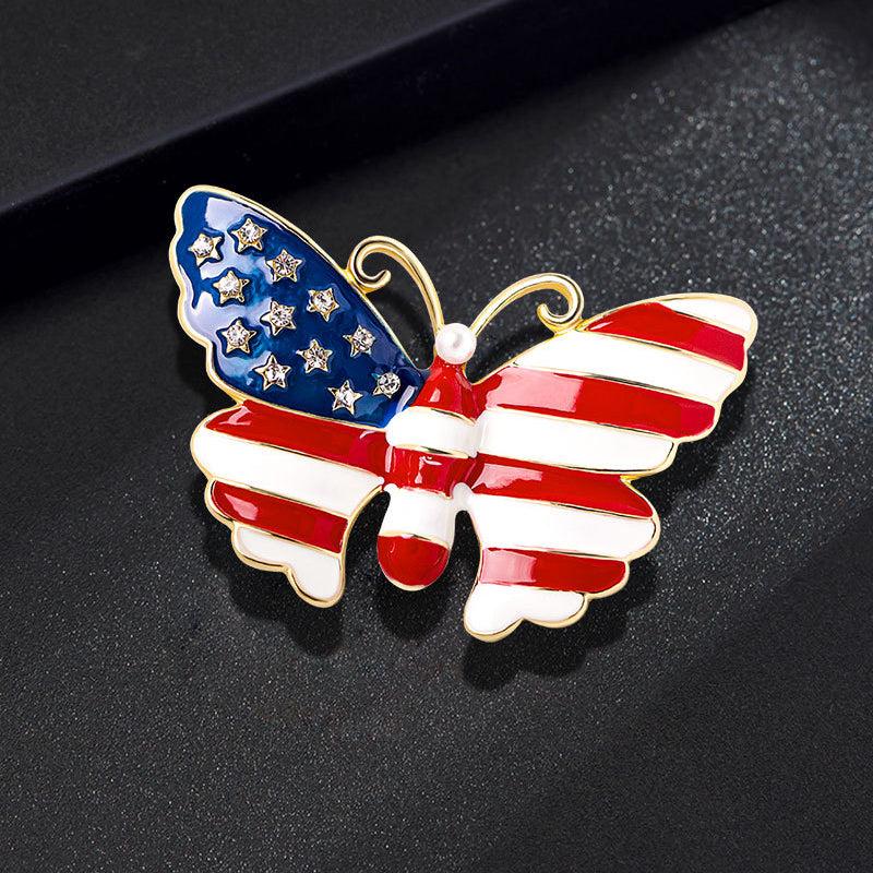 Enamel Butterfly Brooch American Flag Corsage Jewelry Clothing Pin