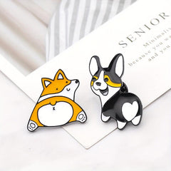 Dog Husky Shiba Inu Raised Butt Love Oil Heart Brooch Collar Pin Alloy Badge