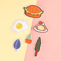 6pcs Hamburger Leaf Egg Cake Embroidery Patches Fabric Art Decor DIY Clothes Acc