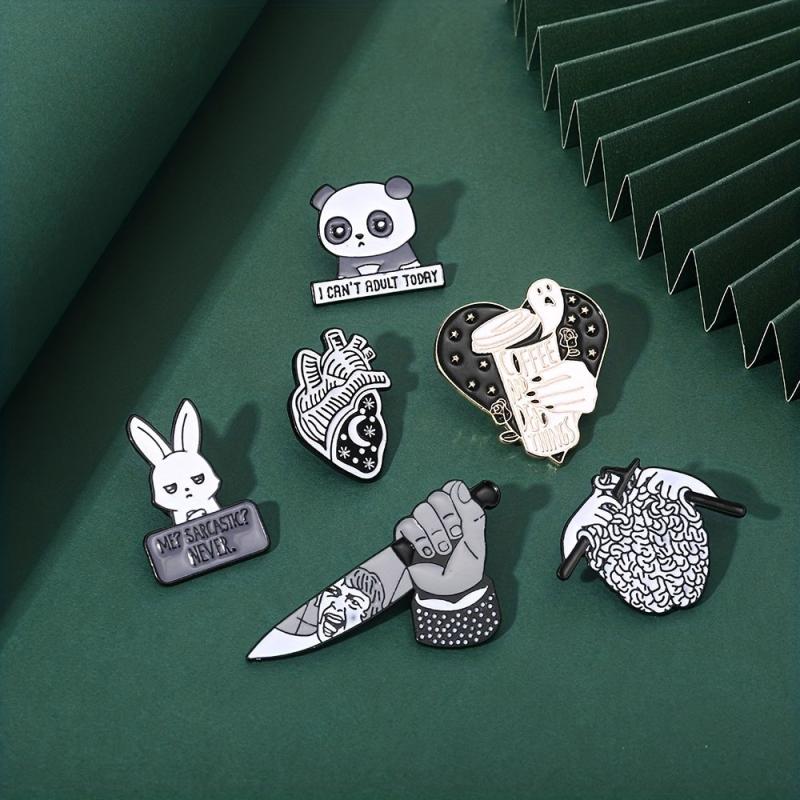 6pcs Cartoon Animal Alloy Badges Funny Horror Metal Brooch Costume