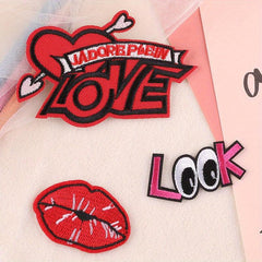 3pcs Letter Lip Embroidered Patch Iron On Sticker DIY Clothing Coat Accessories