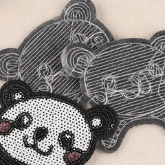 3pcs Sequined Panda Head Embroidery Patches Ironing Cloth Stickers
