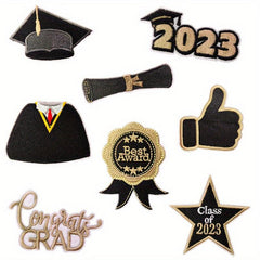 8pcs Graduation Iron On Sew On Patches Embroidered Applique DIY Crafts