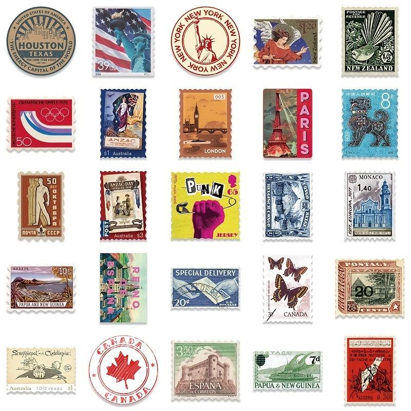 50pcs Vintage Travel Stamp Waterproof Vinyl Stickers Pack