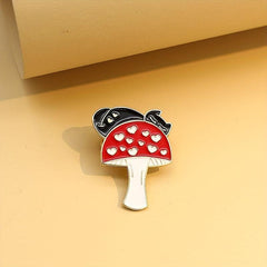 Cat Red Heart Mushroom Brooch