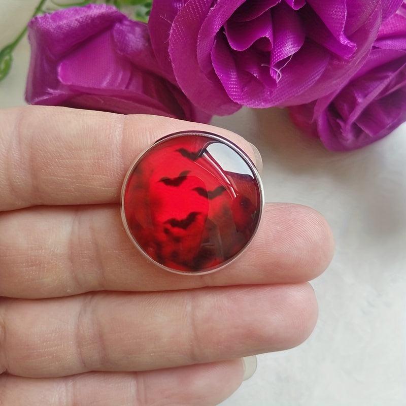 Blood And Bat Glass Brooch Dracula Witchcraft Round Brooch