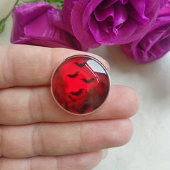 Blood And Bat Glass Brooch Dracula Witchcraft Round Brooch