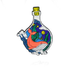 Ocean Heart Light Bulb Glass Bottle Brooch