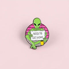 Funny Alien E T Enamel Pin Set - Cartoon Green Alien Print - Anime Pins Gift