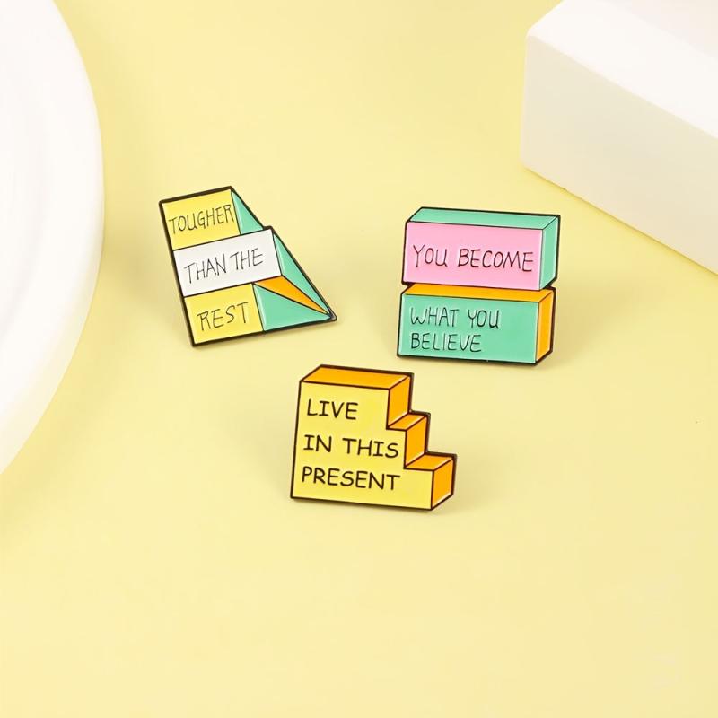 Geometric Step Brooch for Men - Colored Letter Print