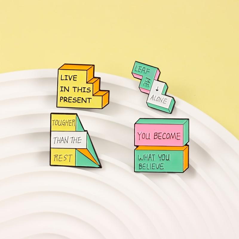 Geometric Step Brooch for Men - Colored Letter Print