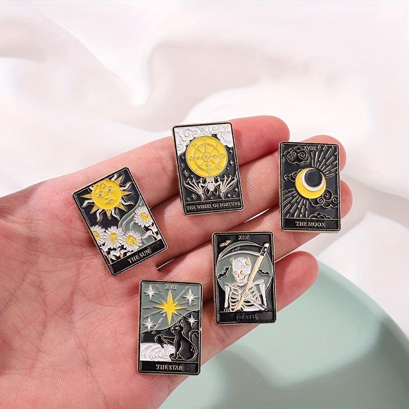 Tarot Enamel Pins Sun Moon Stars Witch Brooches Gothic Jewelry Gift