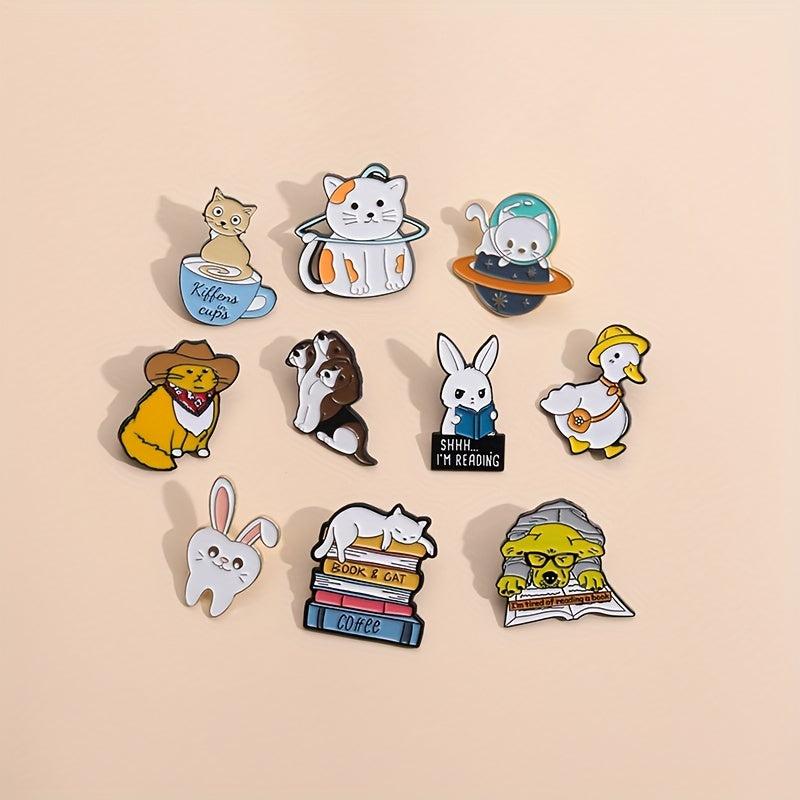 10pcs Random Cartoon Animal Brooch For Men Clothes Bag Accessory Gift