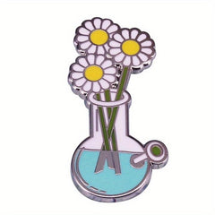 Plant Pot Flower Brooch Enamel Metal Badge Lapel Pin Jacket Jewelry Friends