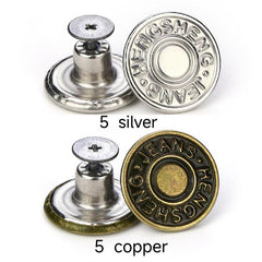 10pcs Seam Button Pins Set for Jeans - 5 Silver 5 Copper