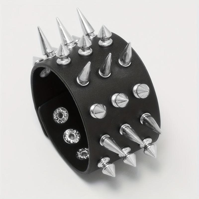 Men's Rivets Spikes Decor Bracelet Gothic Punk PU Leather Bracelet