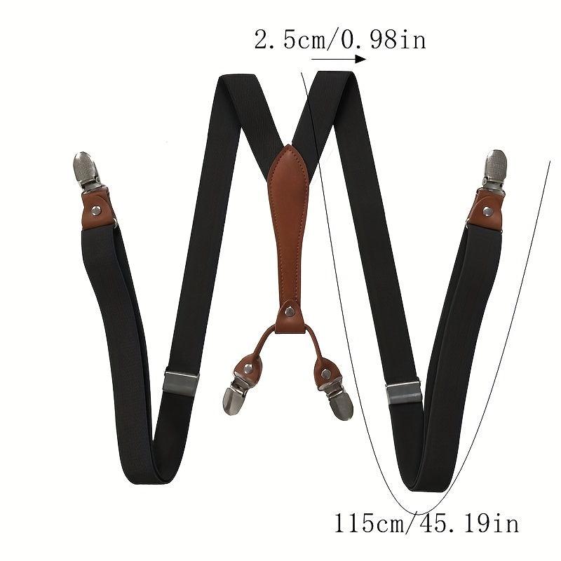 Adult Elastic Suspenders with Leather Clip, 4 Clips, Loose Elastic