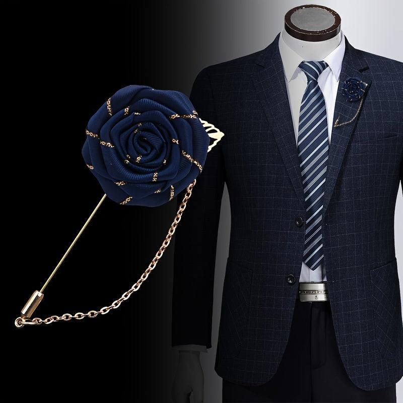 Groom Wedding Corsage Brooch Fabric Rose Tassel Chain Suit Accessories