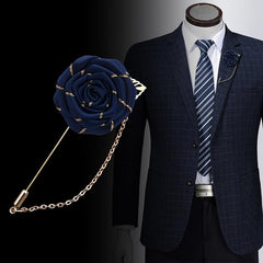 Groom Wedding Corsage Brooch Fabric Rose Tassel Chain Suit Accessories
