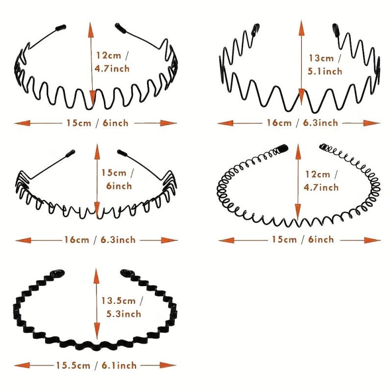 5pcs Elastic Wavy Spring Wave Hair Band Metal Hair Hoop Sport Hair Band