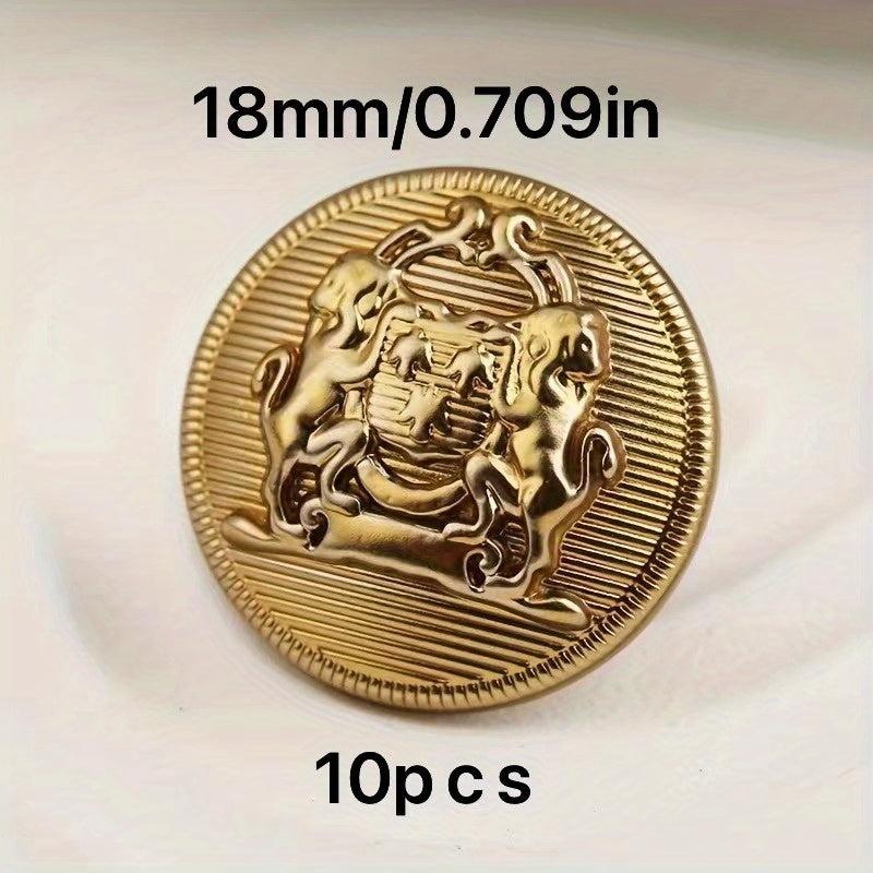10pcs British Style Metal Double Lion Hand Sewing Coat Buttons